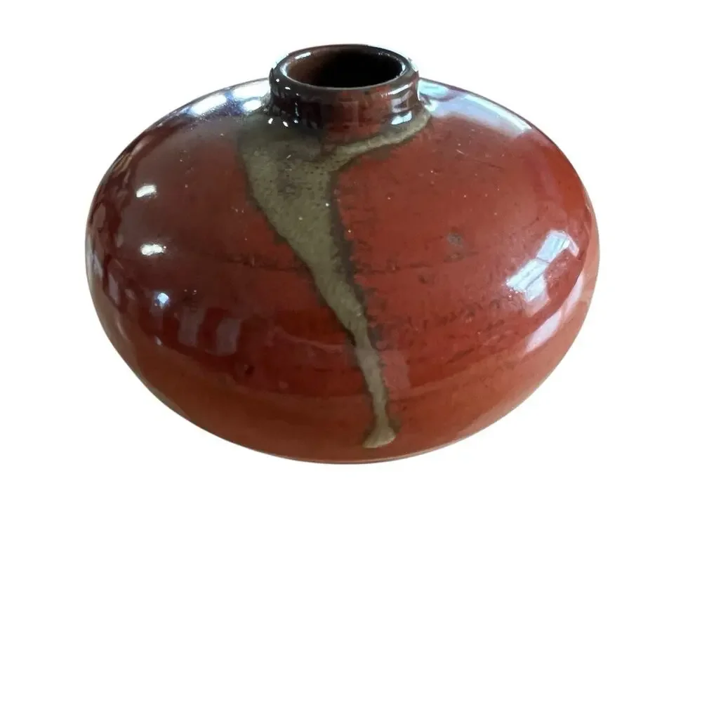 Kasama Vase Japanese Art Pottery Mini Vase Vintage Bulbous Squat Oxblood Retro - Picture 4 of 10